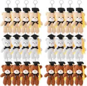 24 Pcs Class of 2025 Mini Graduation Bears Bulk 4. 72'' Grad Bears Stuffed Animal Plush with Cap for Prek Kindergarten Graduation Party Gifts(Black)