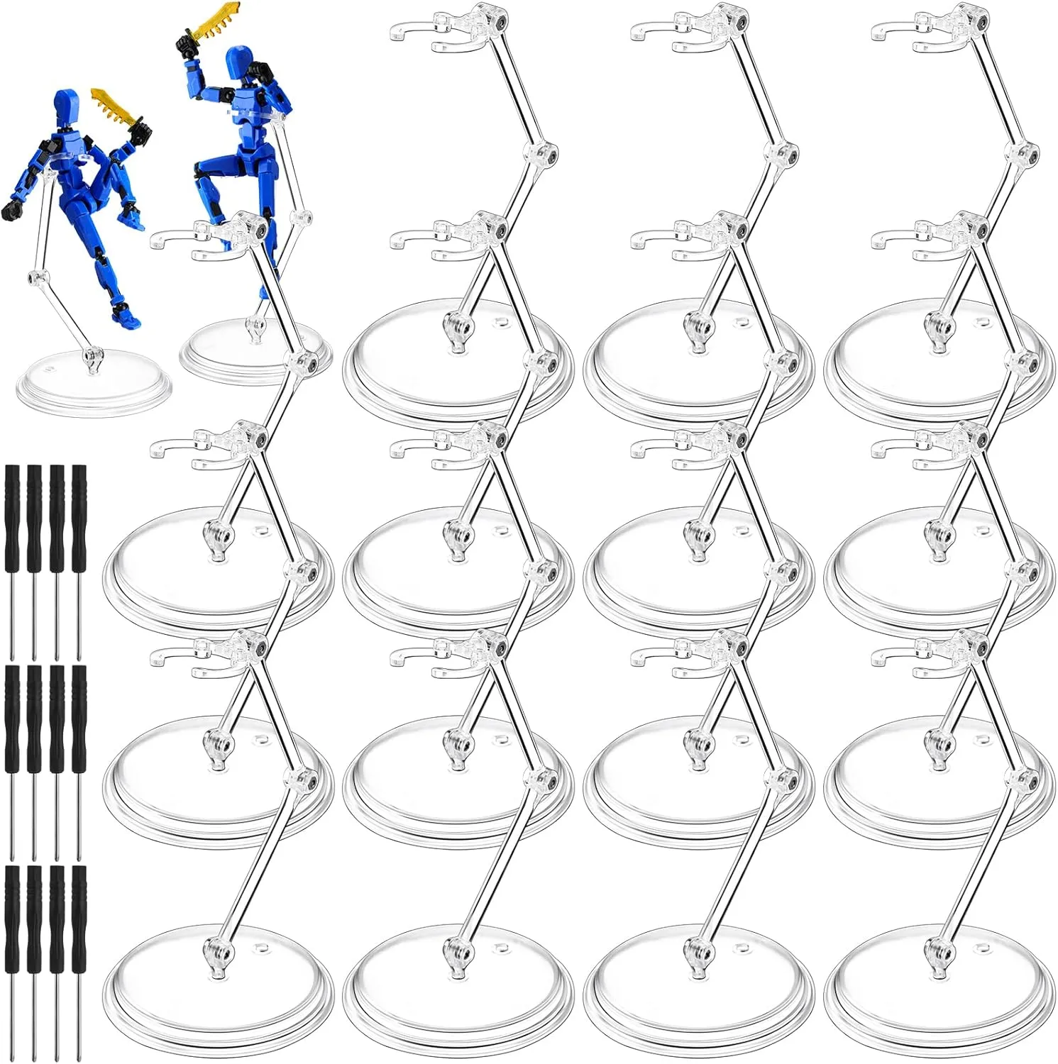 24 Set Action Figure Stand with Screwdriver Display Holder Base Clear Action Figure Accessories Plastic Stand Display for 6.3 Inch or 1/144 Hg/rg Model