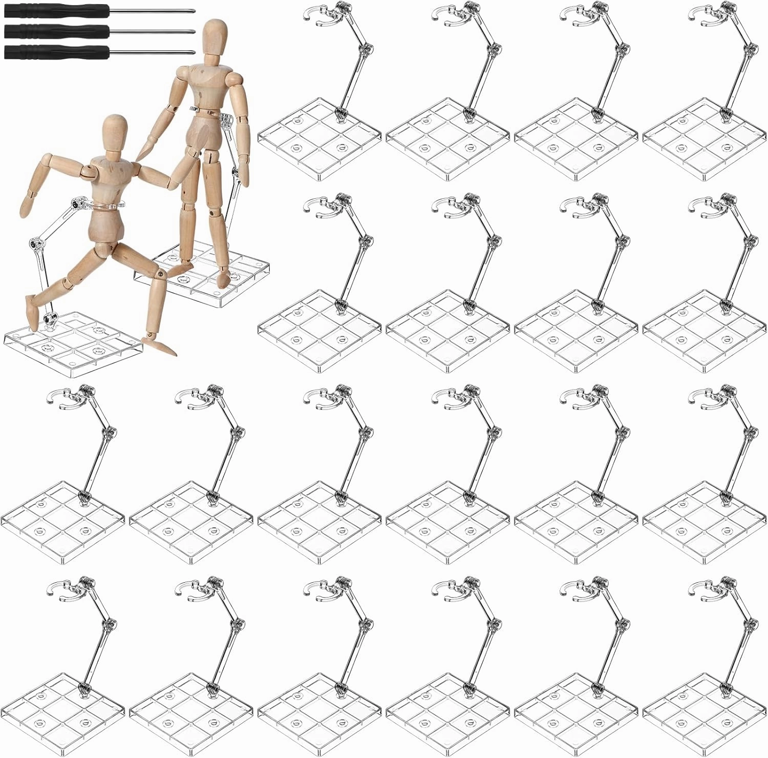 24 Pack Action Figure Stand Model Support Stand Clear Doll Base Assembly Action Figure Display Holder Base with Screwdriver Compatible HG/RG 1/144 Toy, Transparent(6.3 Inches)
