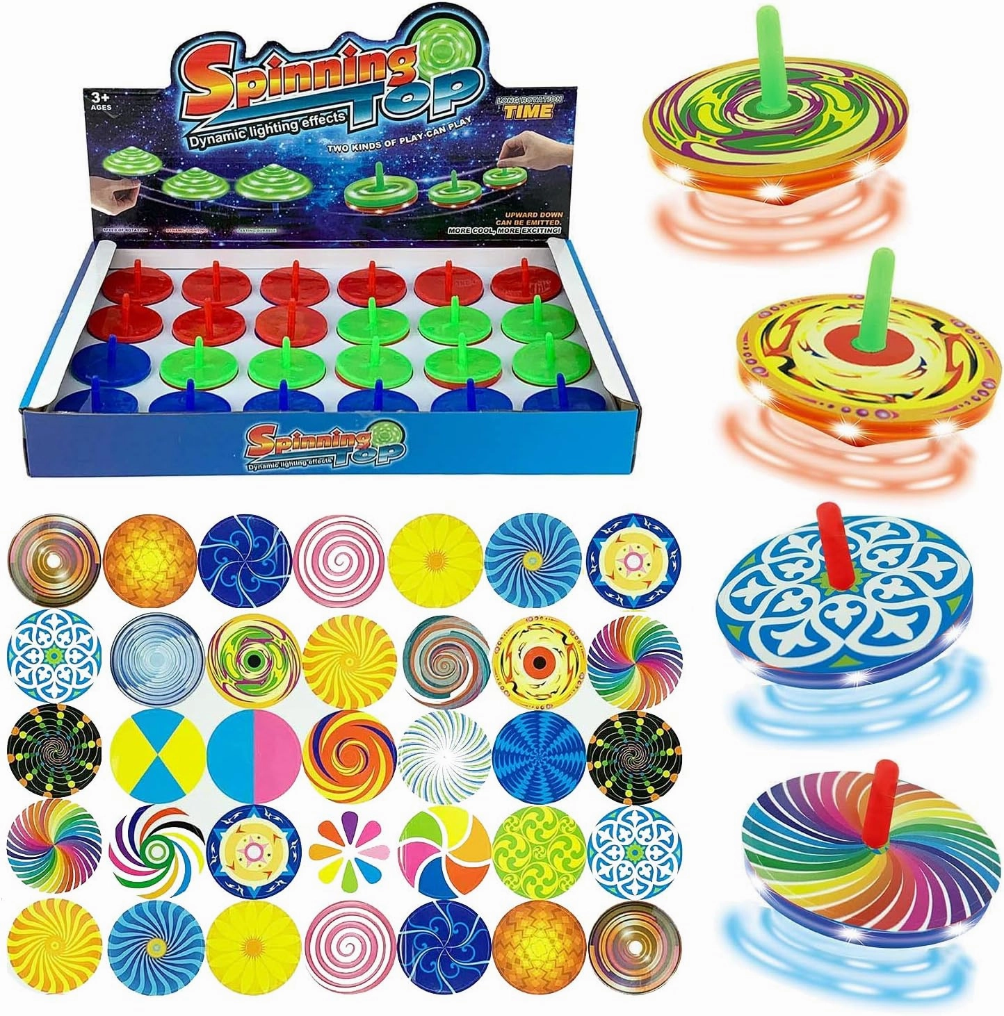 24 PCS Light Up Mini Spinning Tops LED Hand Spinners Toys with Colorful DIY Stickers Design Your Own - Novelty Bulk Stocking Stuffers Party Favors
