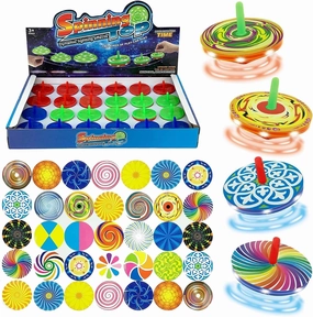 24 PCS Light Up Mini Spinning Tops LED Hand Spinners Toys with Colorful DIY Stickers Design Your Own - Novelty Bulk Stocking Stuffers Party Favors