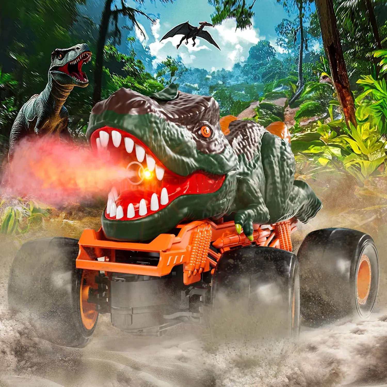 2.4GHz Remote Control Dinosaur Car Toys Gifts for 3 4 5 6 Year Old Boys Kids, Remote Control Dino Truck Toys for Kids 3-5 4-7 8-12, Dinosaur Toys for 3 4 5 Year Old Boys