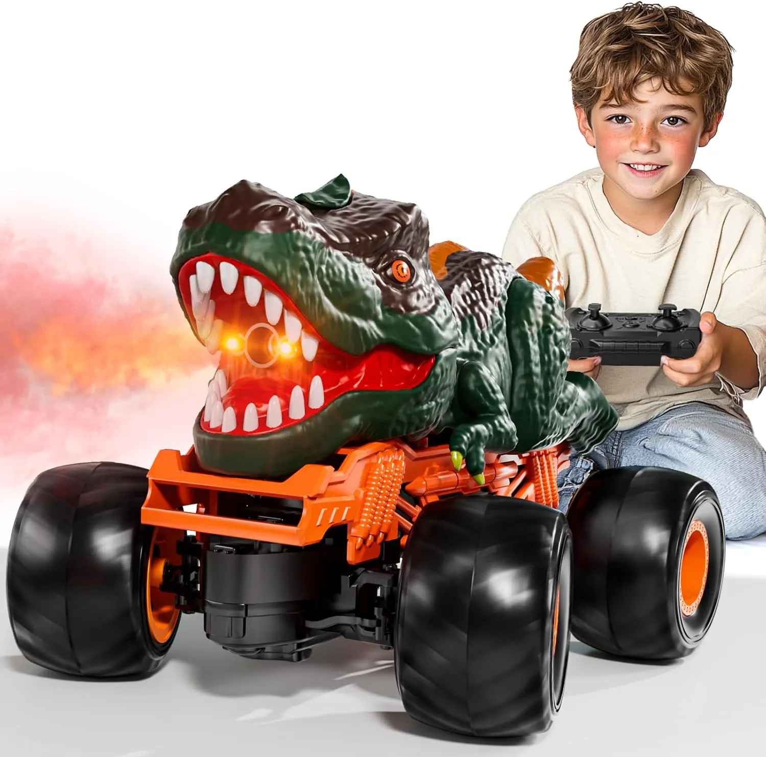 2.4GHz Remote Control Dinosaur Car Toys Gifts for 3 4 5 6 Year Old Boys Kids, Remote Control Dino Truck Toys for Kids 3-5 4-7 8-12, Dinosaur Toys for 3 4 5 Year Old Boys