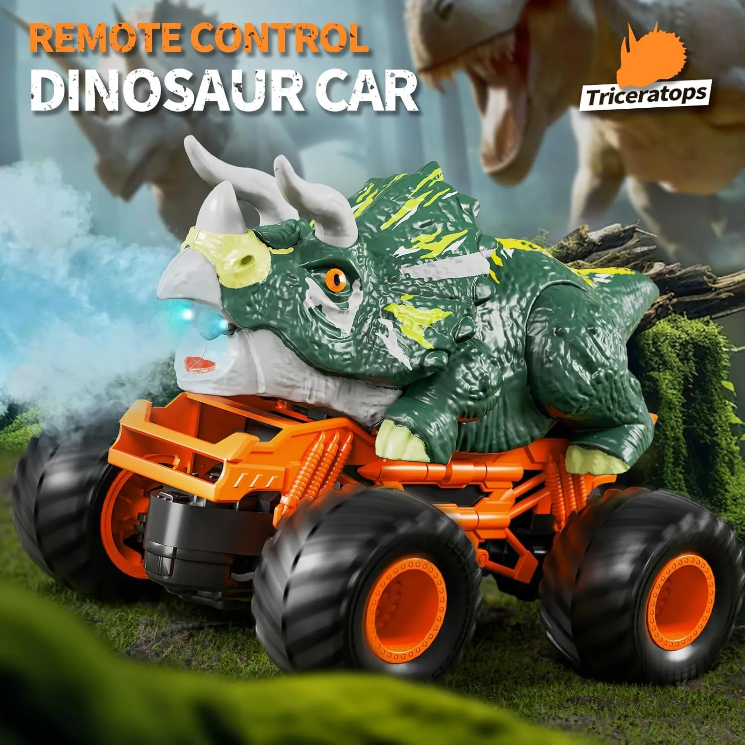 2.4GHz Remote Control Dinosaur Car Toys Gifts for 3 4 5 6 Year Old Kids, Remote Control Dino Truck Toys for Kids Boys 3-5 4-7 8-12, Dinosaur Toys for 3 4 5 Year Old Boys