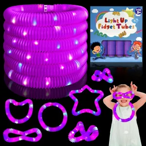 24Pack Light Up Pop Tubes,Purple Glow Sticks Party Favors for Kids Easter Basket,LED Sensory Fidget Tubes,Glow Necklace Bracelets for Goodie Bag Stuffers,Mardi Gras Party Gifts for Boy Girl