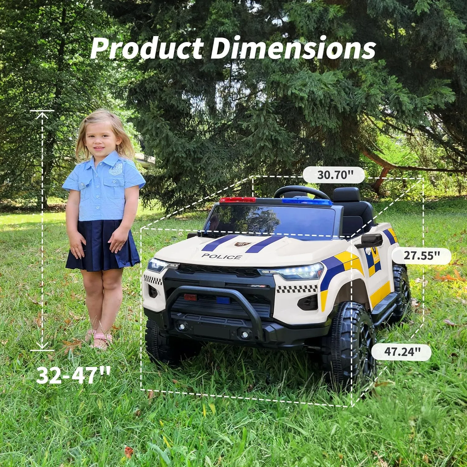 24V 10Ah Electric Police SUV Car Ride-On Toy for Big Kids, 4WD 2-Seater w/Parental Remote Control, 5Mph Max Speed - White
