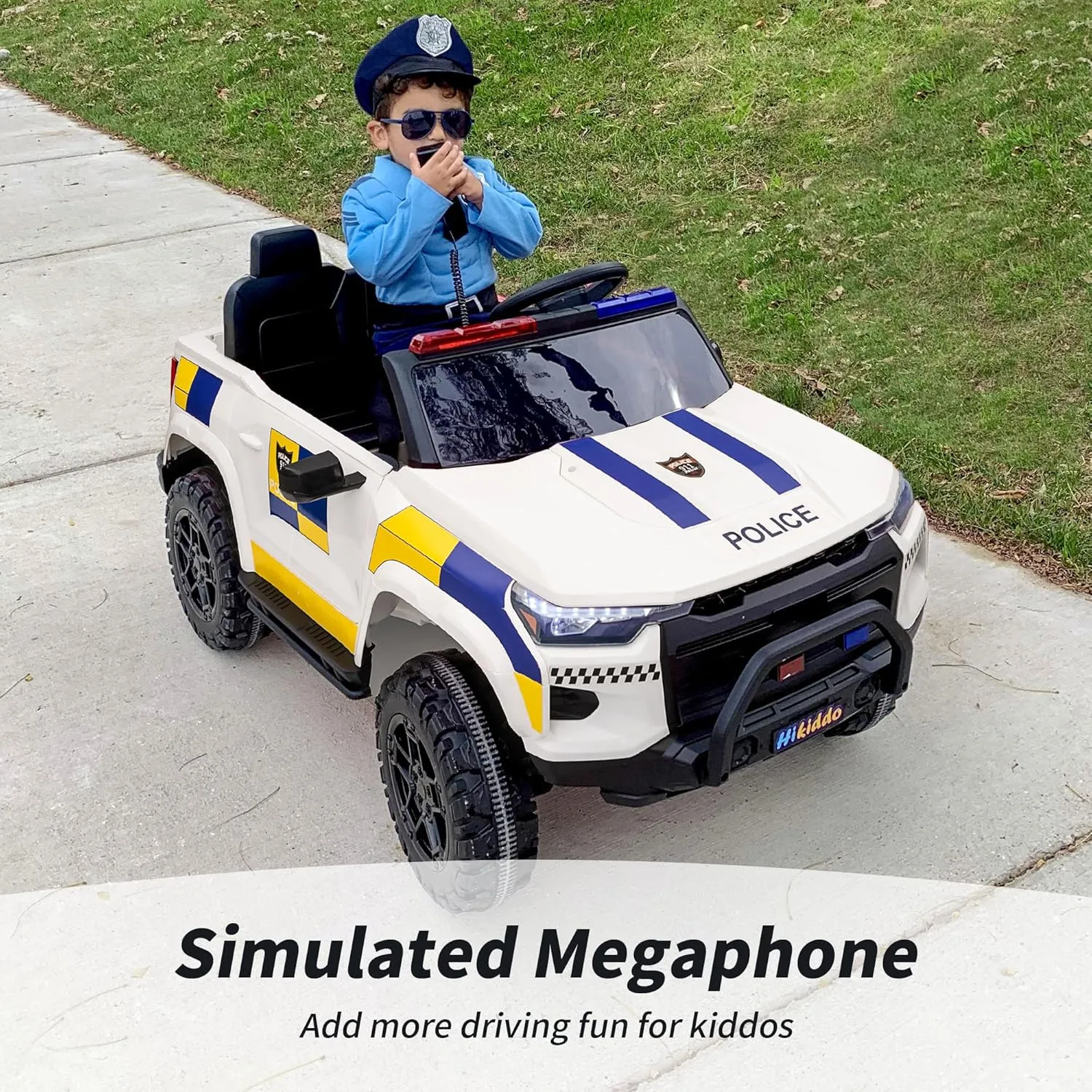 24V 10Ah Electric Police SUV Car Ride-On Toy for Big Kids, 4WD 2-Seater w/Parental Remote Control, 5Mph Max Speed - White