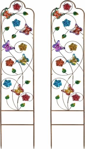 2-Pack Metal-Garden-Trellis Plant-Support-Trellises Outdoor-Decoration Arched-Fence-Trellis - for Climbing Plants Patio Lawn Yard Backyard Wall Brackets 60'' H x 12'' W Colorful Butterfly