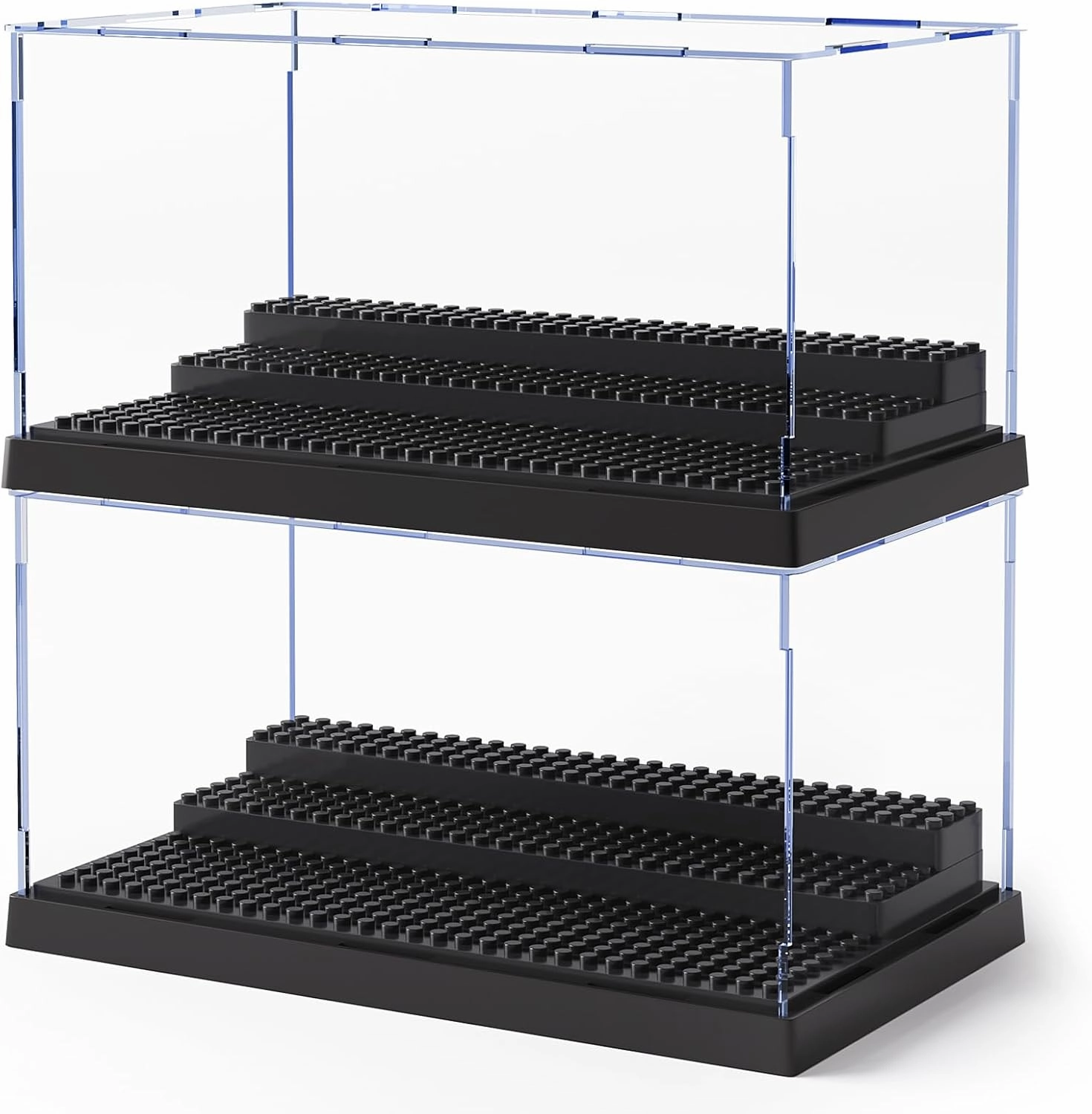 2 Pack Minifigure Display Case for Action Figures Blocks, Clear Dustproof Acrylic Display Box Storage with 3 Movable Steps Gifts for Children,Black…