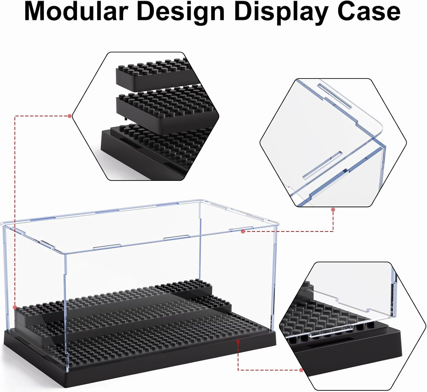2 Pack Minifigure Display Case for Action Figures Blocks, Clear Dustproof Acrylic Display Box Storage with 3 Movable Steps Gifts for Children,Black…
