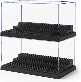 2 Pack Minifigure Display Case for Action Figures Blocks, Clear Dustproof Acrylic Display Box Storage with 3 Movable Steps Gifts for Children,Black…