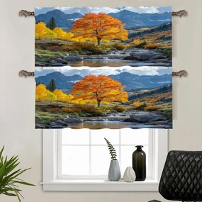 2 Panels Nature Jungle Stream Valances for Windows, Colorful Tree Autumn National Park Rod Pocket Valance Curtains Home Decor Window Treatment for Kitchen/Living Room, 54" W X 18" L