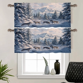 2 Panels Pine Tree Jungle Valances for Windows, Snow Mountain Wolf Wildlife Rod Pocket Valance Curtains Home Decor Window Treatment for Kitchen/Living Room, 54" W X 18" L