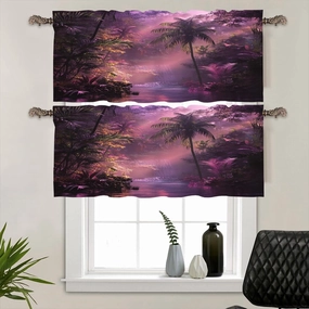 2 Panels Tropical Forest River Valances for Windows, Jungle Stream Tree Scenery Rod Pocket Valance Curtains Home Decor Window Treatment for Kitchen/Living Room, 54" W X 18" L