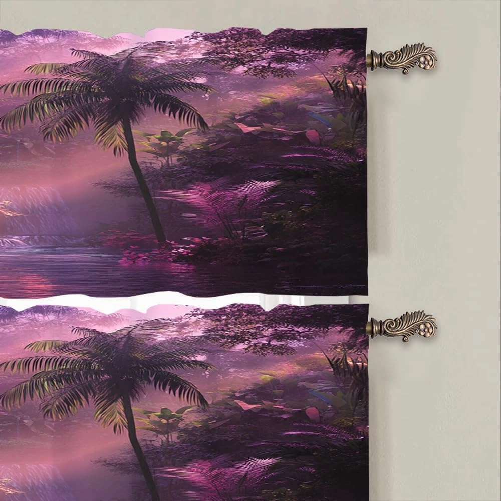 2 Panels Tropical Forest River Valances for Windows, Jungle Stream Tree Scenery Rod Pocket Valance Curtains Home Decor Window Treatment for Kitchen/Living Room, 54" W X 18" L