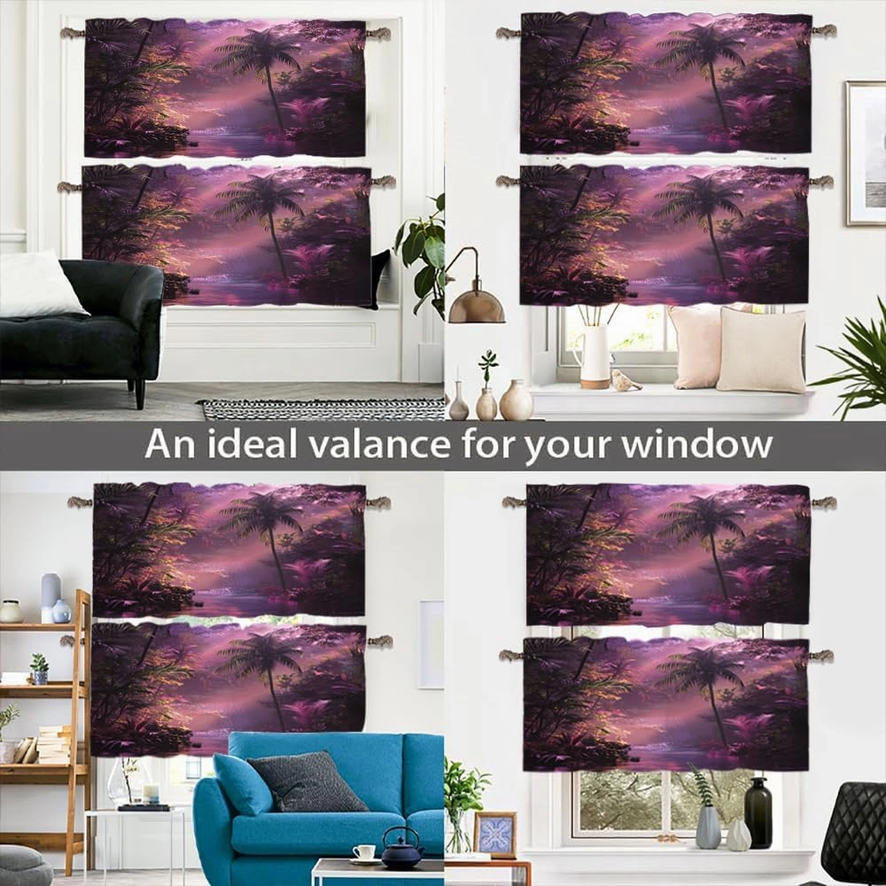 2 Panels Tropical Forest River Valances for Windows, Jungle Stream Tree Scenery Rod Pocket Valance Curtains Home Decor Window Treatment for Kitchen/Living Room, 54" W X 18" L