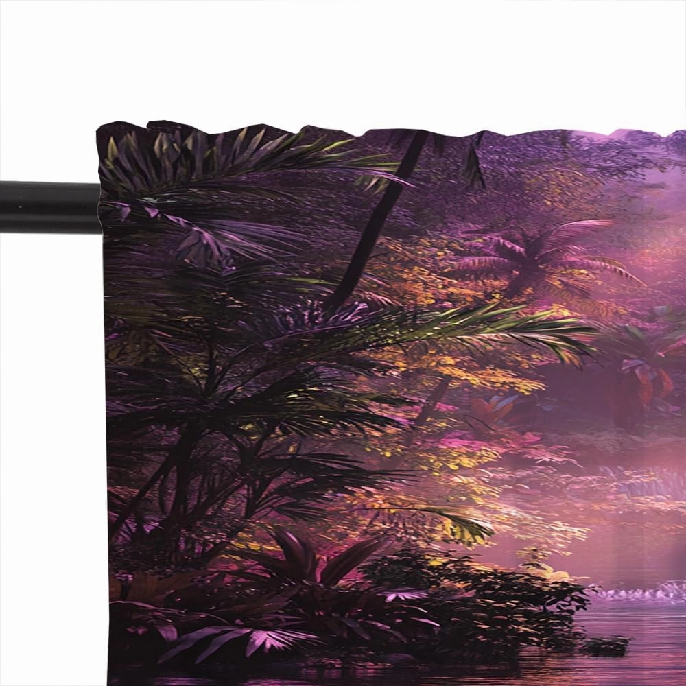 2 Panels Tropical Forest River Valances for Windows, Jungle Stream Tree Scenery Rod Pocket Valance Curtains Home Decor Window Treatment for Kitchen/Living Room, 54" W X 18" L
