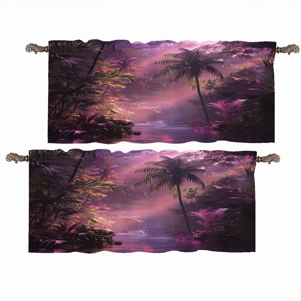 2 Panels Tropical Forest River Valances for Windows, Jungle Stream Tree Scenery Rod Pocket Valance Curtains Home Decor Window Treatment for Kitchen/Living Room, 54" W X 18" L