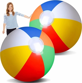 2 Pieces 48 Inch Giant Inflatable Beach Ball Jumbo Rainbow Color Beachballs Blow up Huge Plastic Inflatable Balls for Kids Adults Water Games Summer Swimming Pool Party