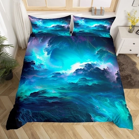 2 Pieces Duvet Cover Set Twin Size Purple and Blue Marble Print Bedding with Zipper Ties Modern Simple Style Quilt Set Breathable Brushed Microfiber Bedspread Suitable for Adult Teens Kids Women