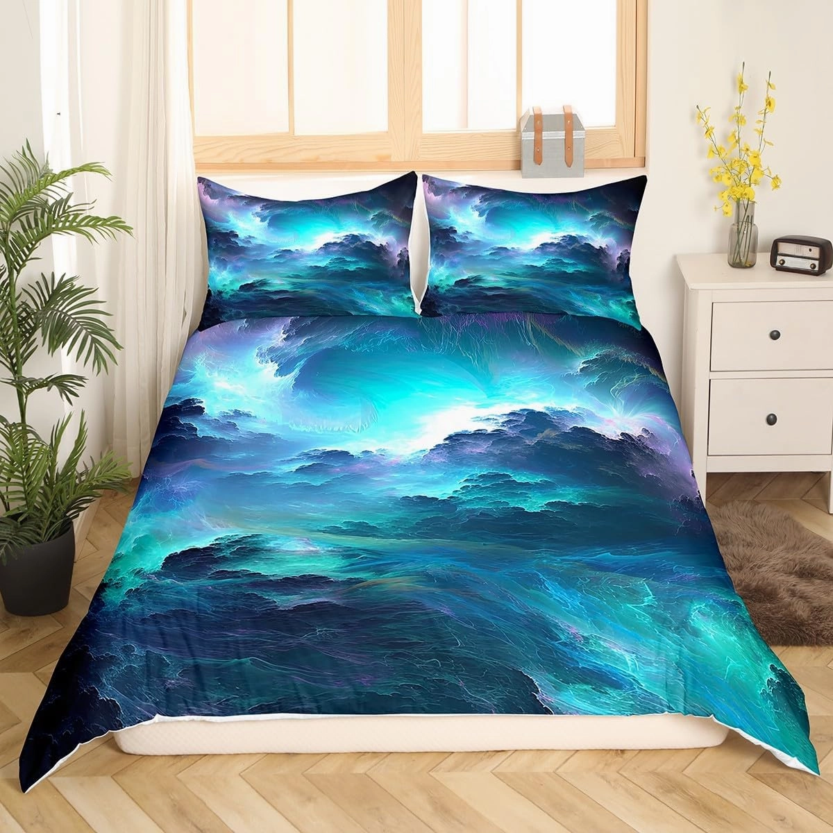 2 Pieces Duvet Cover Set Twin Size Purple and Blue Marble Print Bedding with Zipper Ties Modern Simple Style Quilt Set Breathable Brushed Microfiber Bedspread Suitable for Adult Teens Kids Women