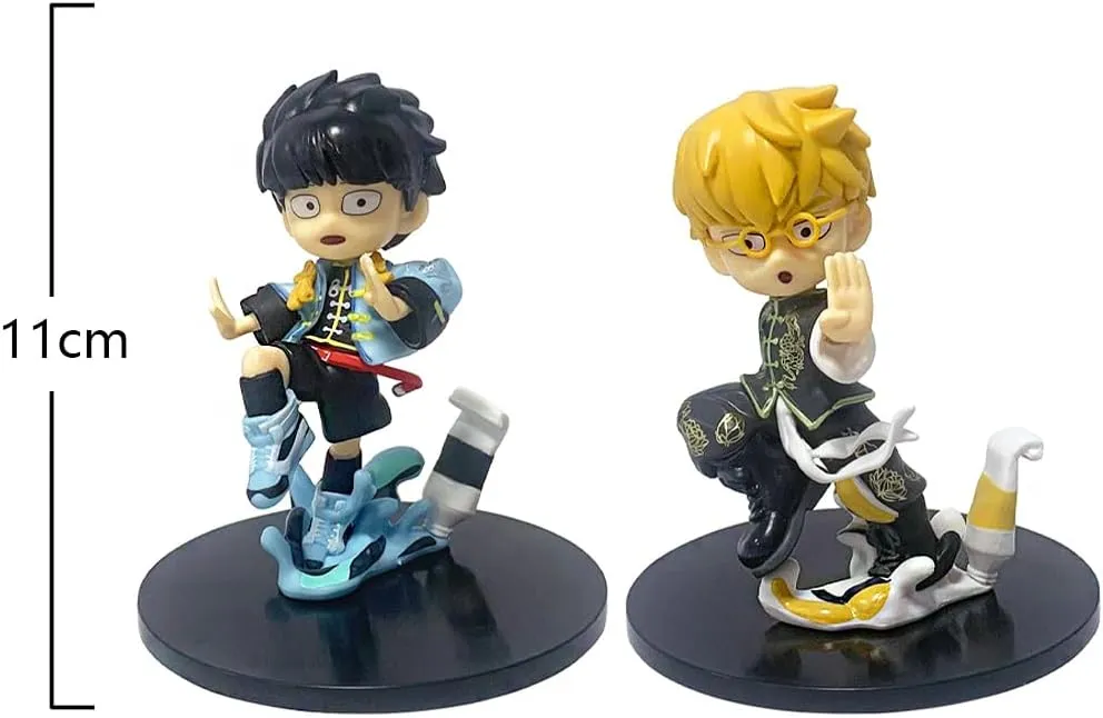 2pcs Mob and Reigen Arataka Figure Kung Fu Version Anime Figurine 4.33" Cute Mob Action Figure Statue Collectibles Desktop Decoration