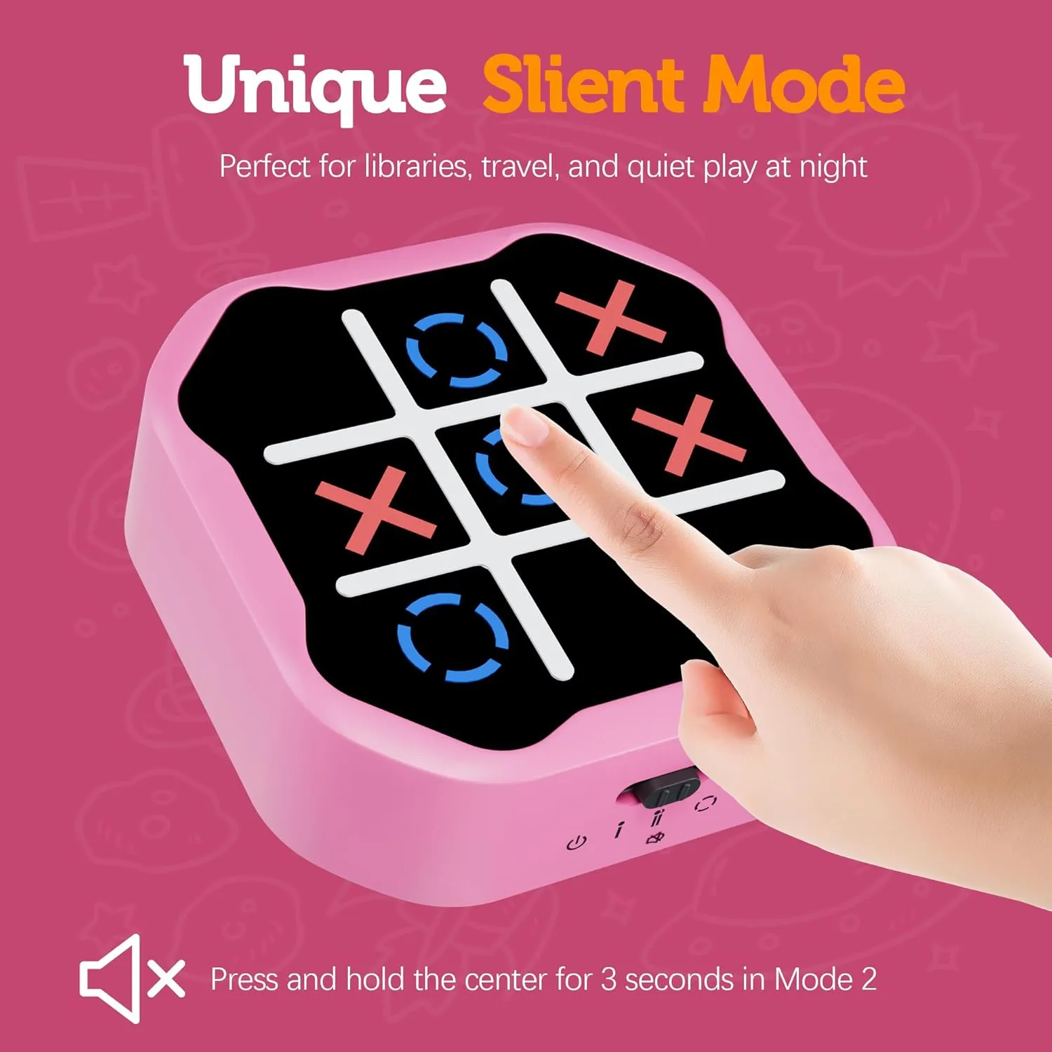 3 in 1 Electronic Tic Tac Toe Game, Handheld Digital Tic Tac Toe Bolt Game with Silent Mode, Portable Learing Toy Gift for Kids & Adults, Pink
