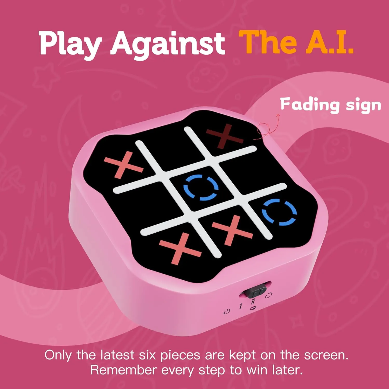 3 in 1 Electronic Tic Tac Toe Game, Handheld Digital Tic Tac Toe Bolt Game with Silent Mode, Portable Learing Toy Gift for Kids & Adults, Pink