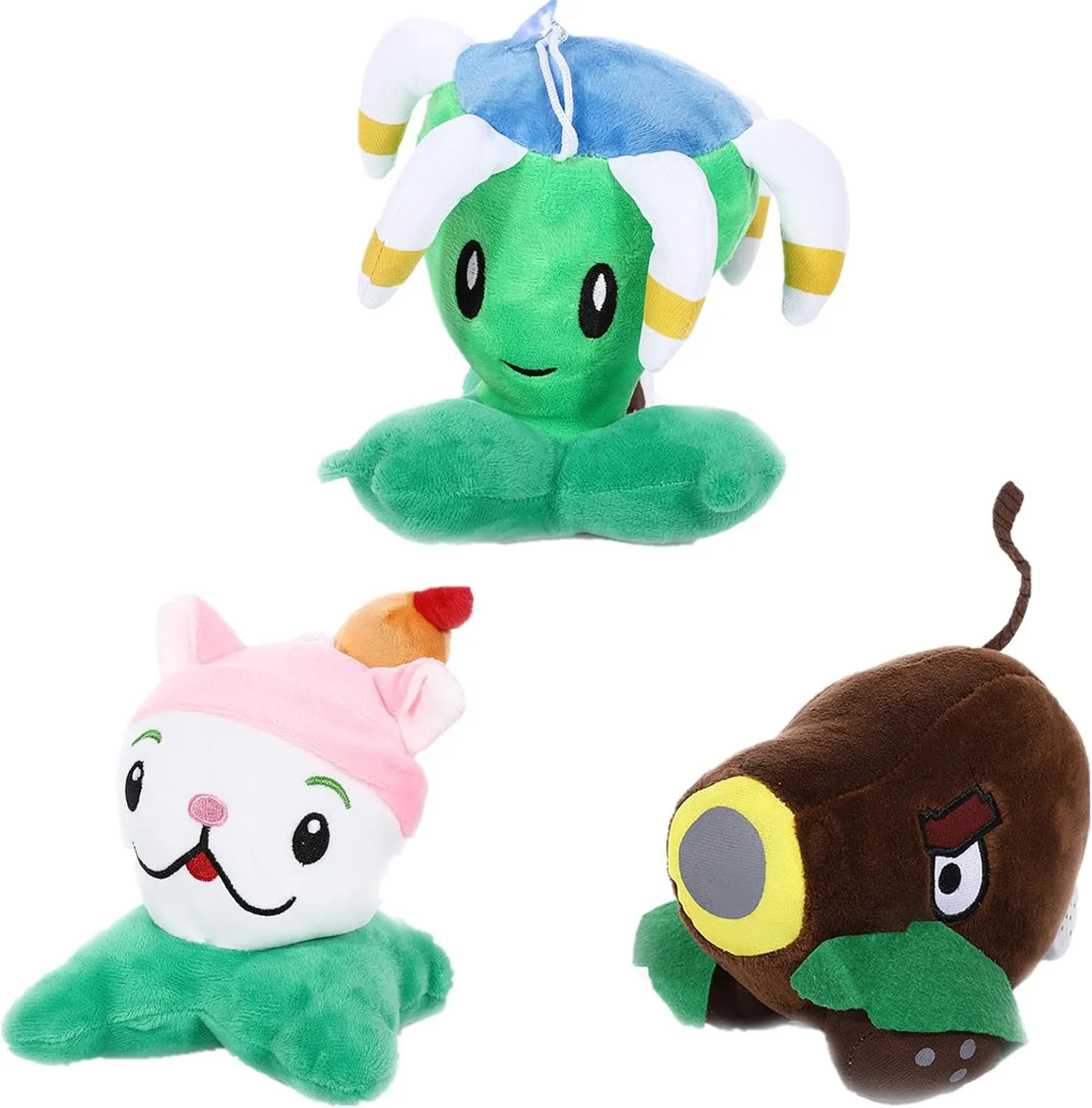 3 PCS PVZ Plant and Zombies Plush Plants Sets 1 2 Stuffed Soft Toys Boomerangs, Cattails, Coconut Cannons PVZ Figure Doll, Great Gifts for Boys and Girls