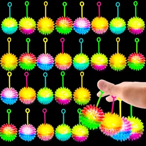 30 Pcs Bouncy Light up Ball Double Color Spiky Ball with Rope LED Flashing Light Spiky Toy for Kids and Adults Birthday Party Favors Carnival Prizes Classroom Rewards
