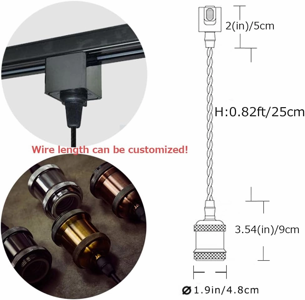 3-Pack Lightolier Track Pendant Light White Cord Iron E26 Socket Retro Style with Smart Edison Bulbs Timer Track Mount Pendant Lights Customizable DIY Project 9 Colors,Rose Gold