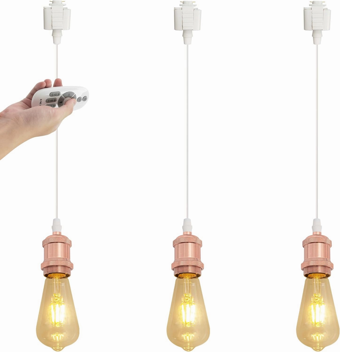 3-Pack Lightolier Track Pendant Light White Cord Iron E26 Socket Retro Style with Smart Edison Bulbs Timer Track Mount Pendant Lights Customizable DIY Project 9 Colors,Rose Gold