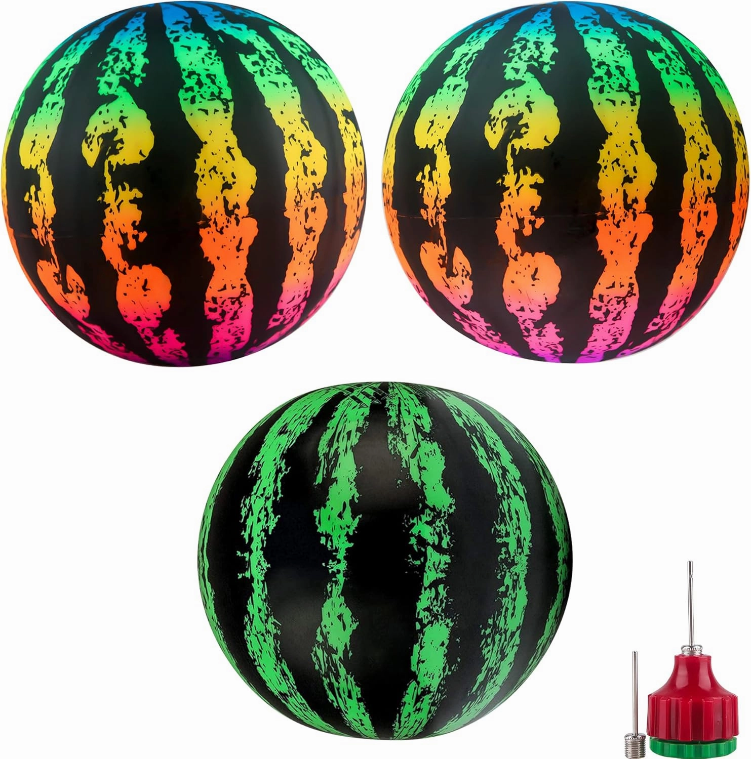 3 Pack Pool Watermelon Balls Inflatable Watermelon Ball Underwater Pool Toy Ball with Hose Adapter for Under Water Passing Dribbling Diving Pool Games Water Parties, 9 Inch