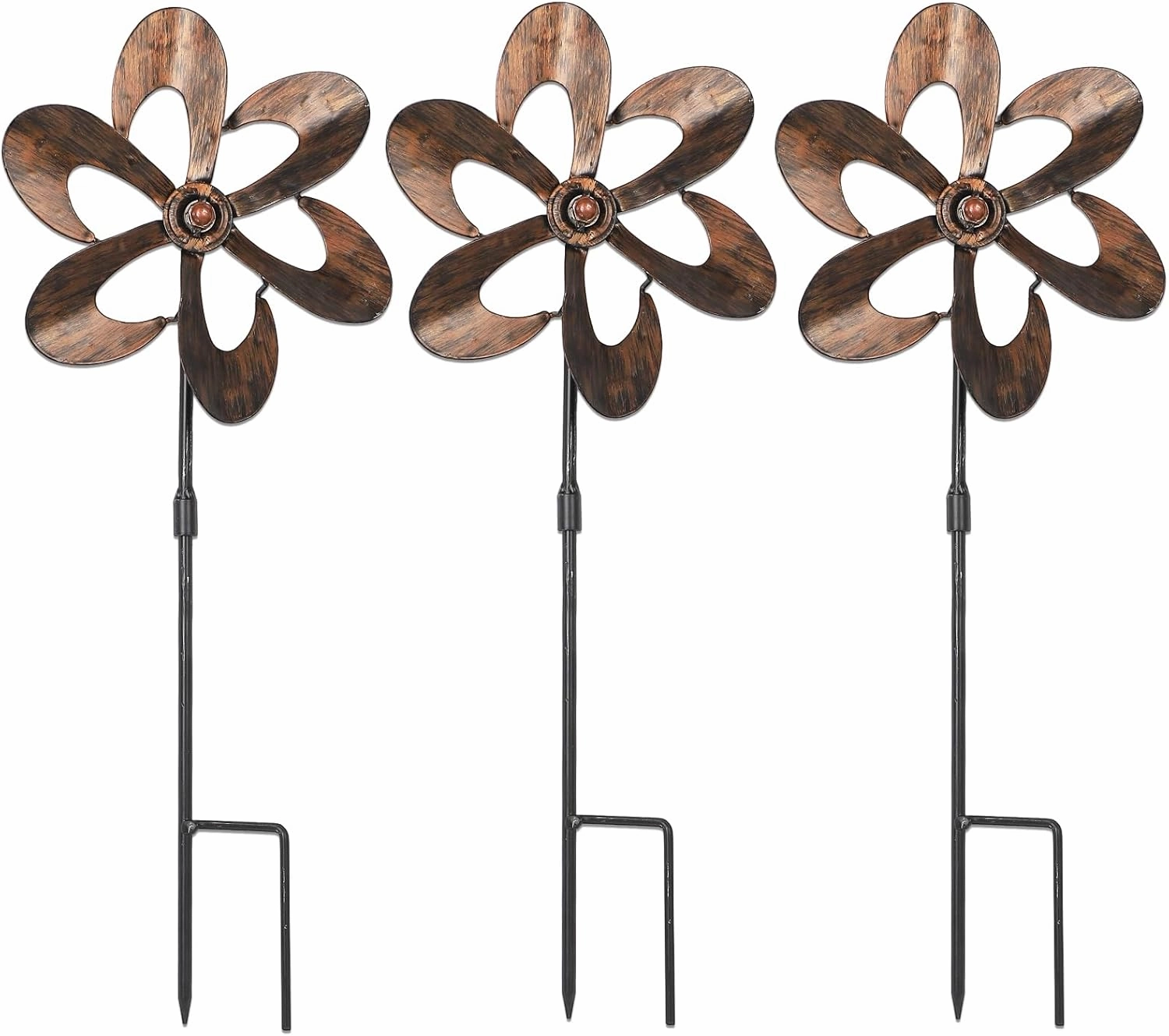 3 Pack Wind Spinners with Metal Stake, 16.3 Inches Outdoor Wind Catcher Garden Sculptures Bronze Metal Windmill for Spring Garden Yard Lawn Patio Decoration