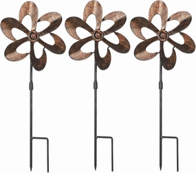 3 Pack Wind Spinners with Metal Stake, 16.3 Inches Outdoor Wind Catcher Garden Sculptures Bronze Metal Windmill for Spring Garden Yard Lawn Patio Decoration