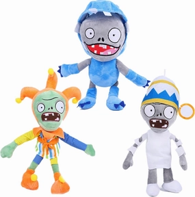 3 PCS PVZ Plant and Zombies Plush Sets Toys Stuffed Soft PVZ Figure Doll Jester, Barrel, Dolphin Rider Zombies, Great Gifts for Boys and Girls New