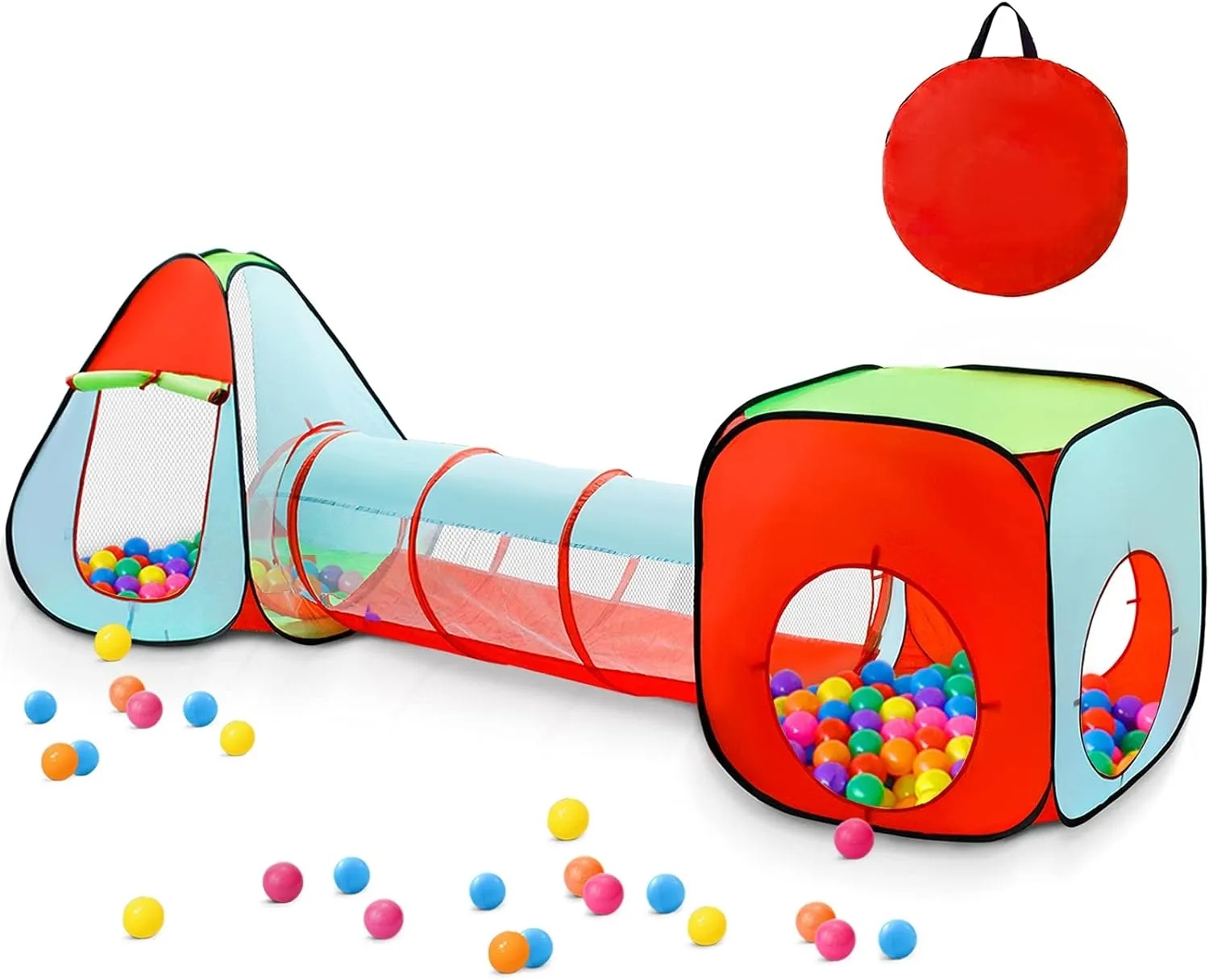 3pc Kids Play Tent for Toddler with Ball Pit Crawl Tunnel Castle Tent, Pop Up Children Playhouse for Boys and Girls Gift, Collapsible Baby Play Tent Toy Indoor and Outdoor Games