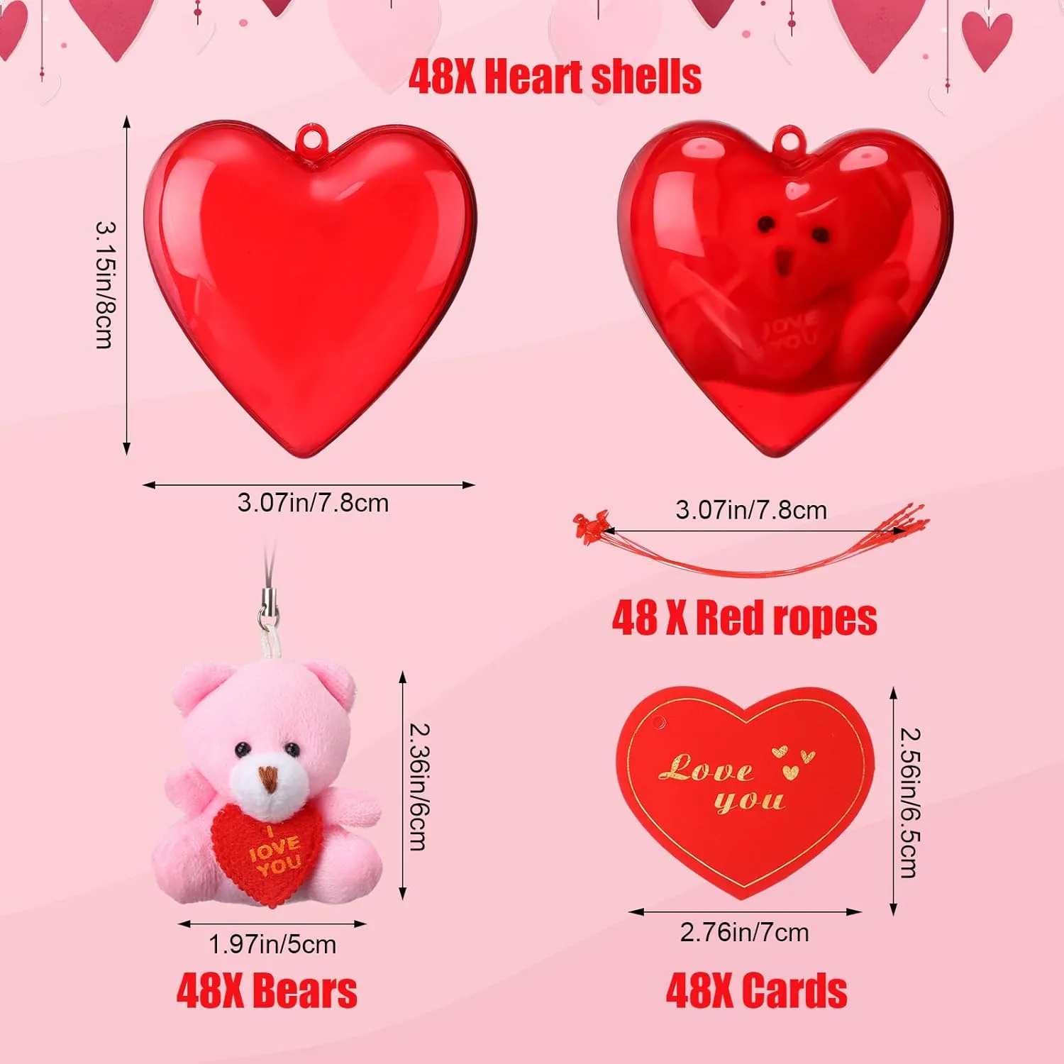 48 Pack Valentine Gift Bears in Bulk Party Favors Mini Animal Plush Toy with Heart Shape Boxes and Gift Cards Keychain Decoration for Kids School Exchange Holiday Prize