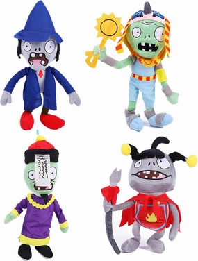4 PCS PVZ Plant and Zombies Plush Zombies Sets 1 2 Stuffed Soft Toys Wizard Zombie, Sun Zombie, Red Boy Zombie, Sticker Zombie PVZ Figure Doll New