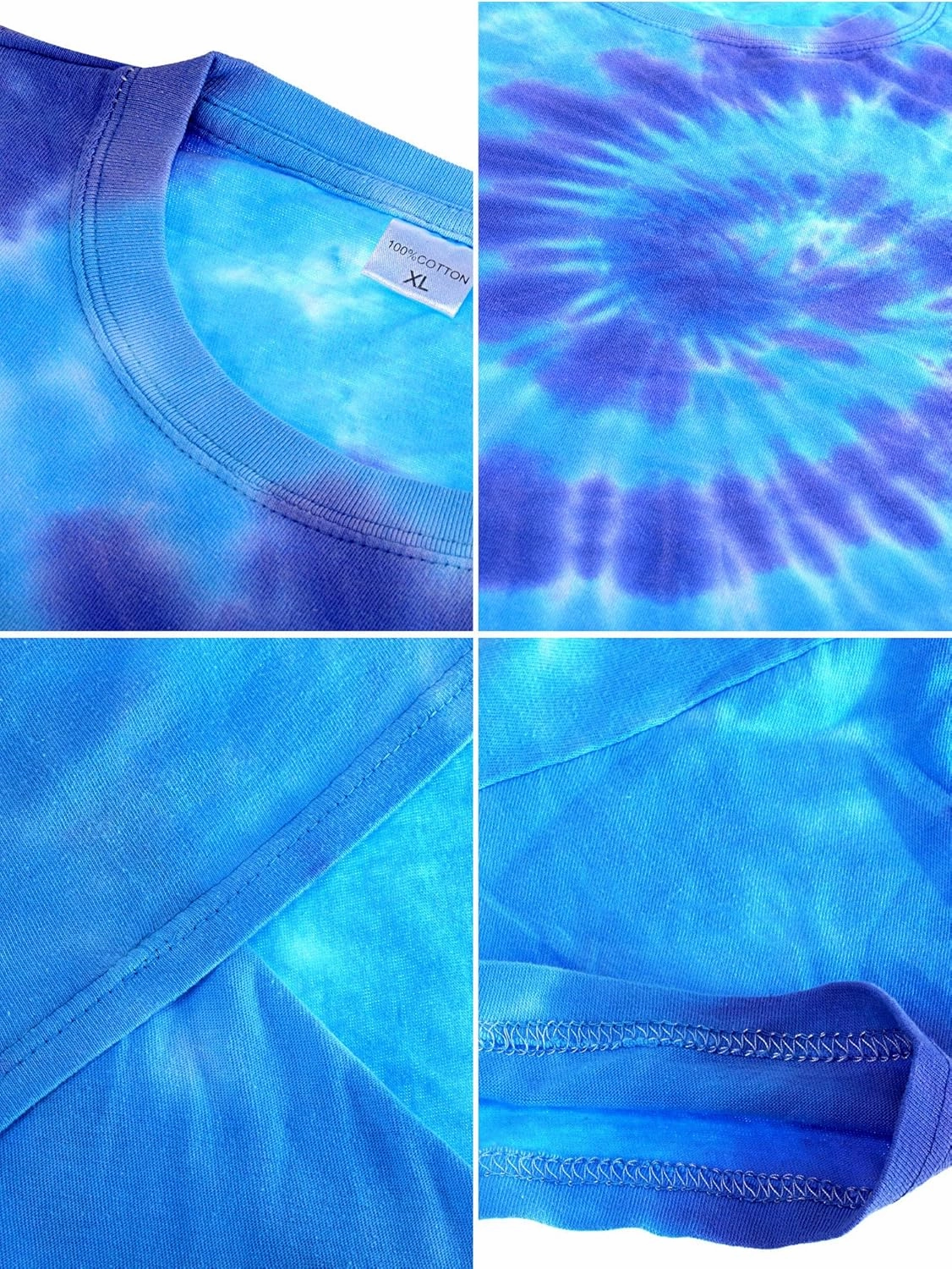 4 Pieces Hippie Costume Set, Include Colorful Tie-Dye T-Shirt, Peace Sign Necklace, Headband and Sunglasses for Theme Parties