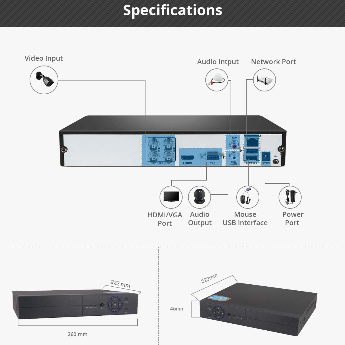 4CH 5MP Lite 5-in-1 HD Analog Hybrid DVR&NVR Supports Up to 5MP IP Camera 5MP AHD/TVI/CVI Camera and 960H Analog Camera Standalone DVR CCTV Surveillance Security System Video Recorder (No HDD)