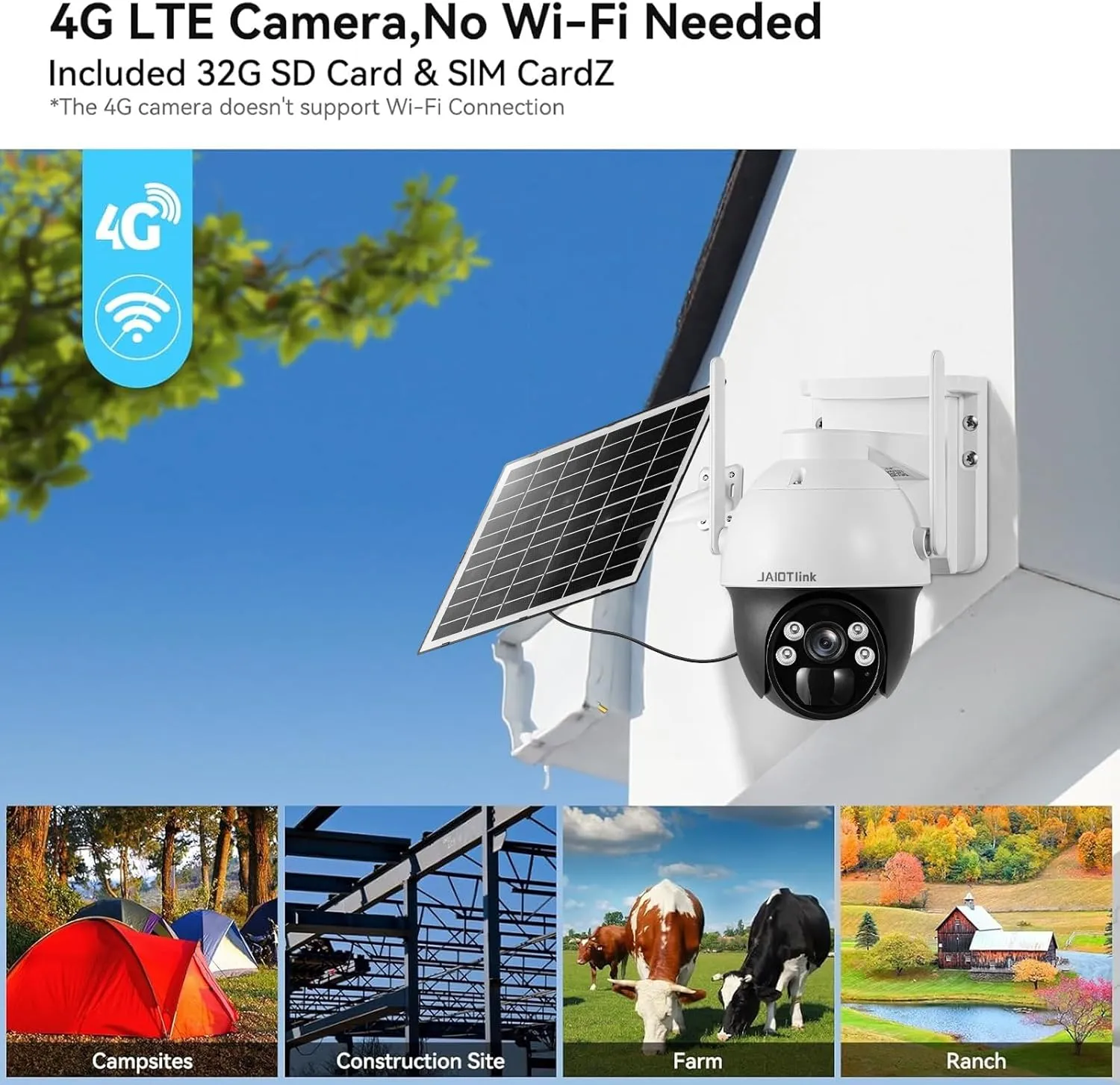 4G LTE Cellular Solar Security Camera Wireless Outdoor, 4MP No WiFi Solar Powered Camera with SD&SIM Card, 2K Live 360° View, Color Night Vision, 2 Way Talk, Motion&Siren Alerts