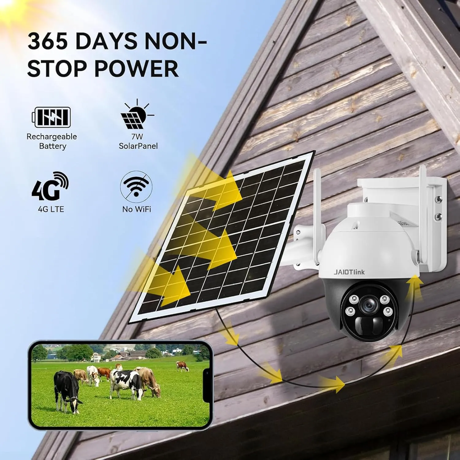 4G LTE Cellular Solar Security Camera Wireless Outdoor, 4MP No WiFi Solar Powered Camera with SD&SIM Card, 2K Live 360° View, Color Night Vision, 2 Way Talk, Motion&Siren Alerts