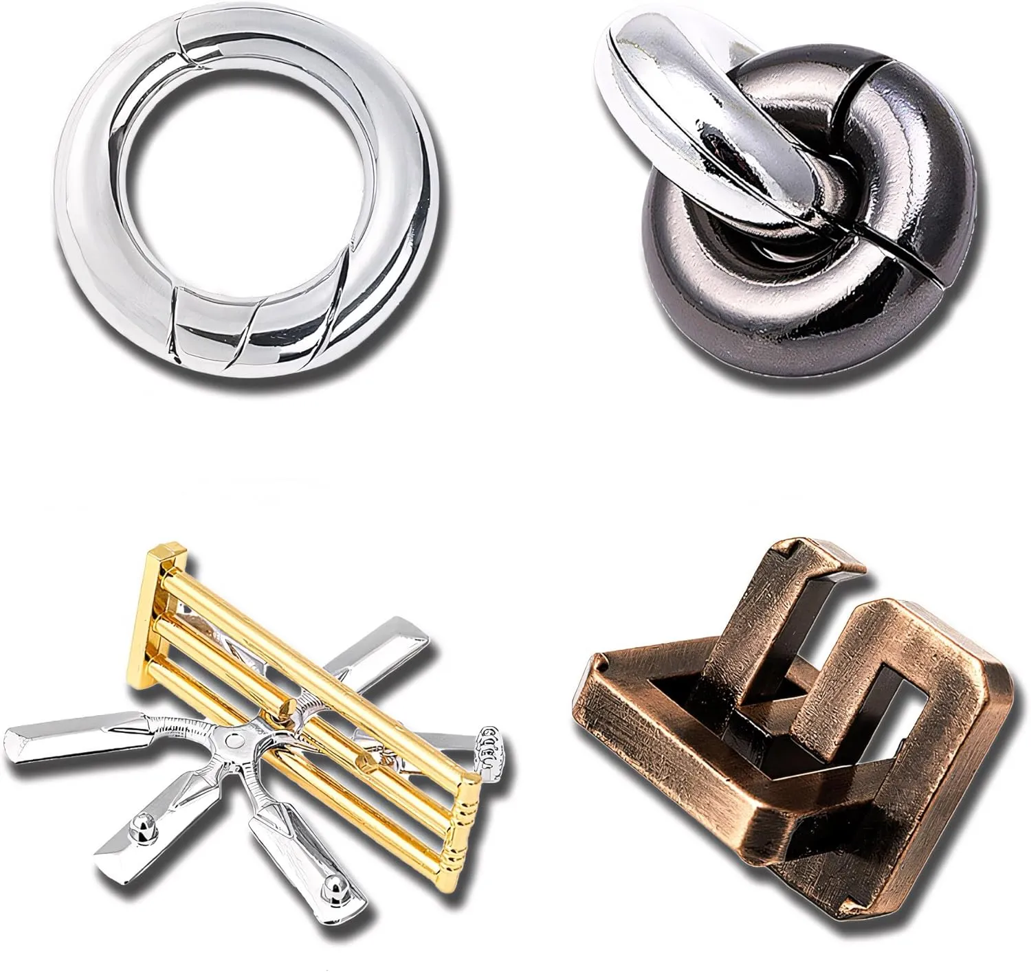 4pcs Metal Brain Teasers Puzzles- 3D Unlock Interlocking Puzzles IQ Logic Test Disentanglement Educational Toy Gifts for Adults