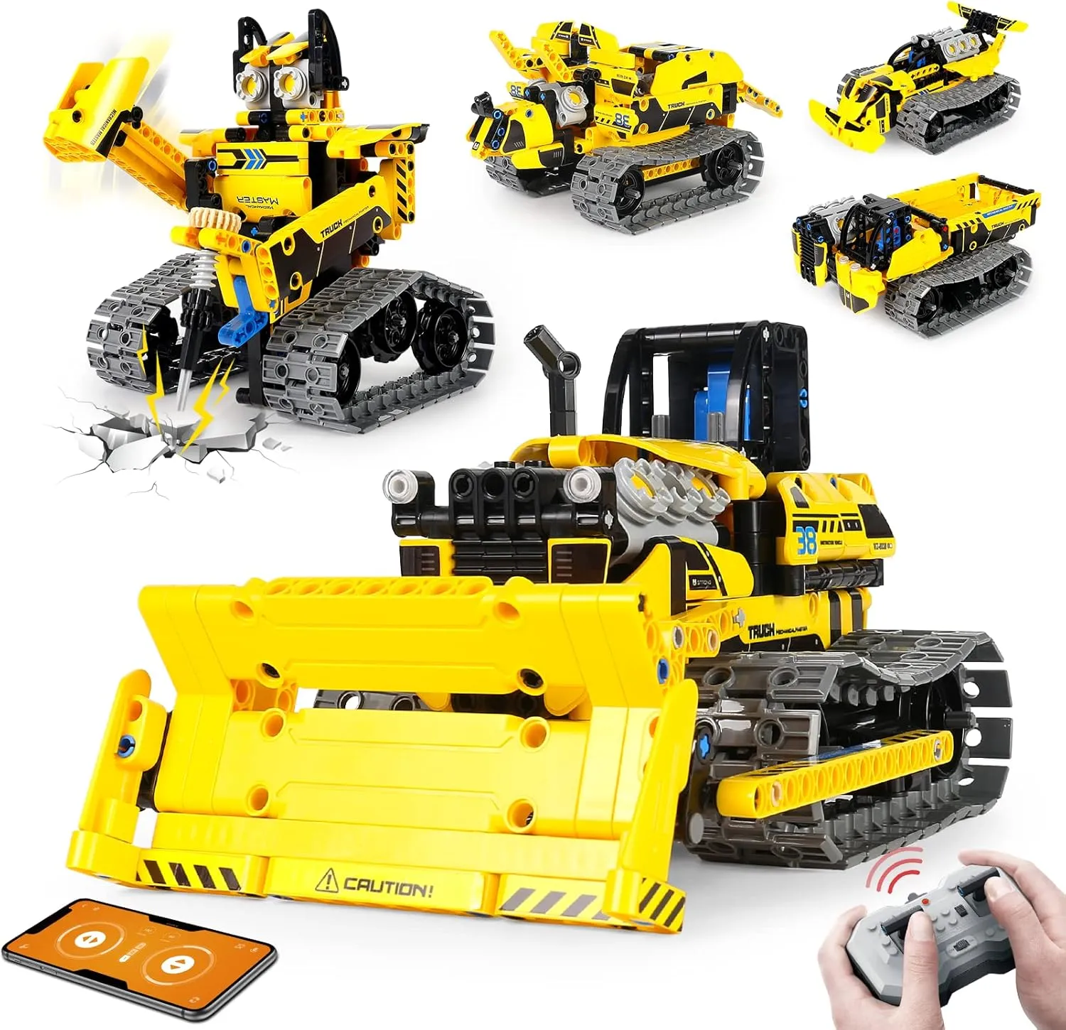 5 in 1 STEM Robot Toy Building Kit, 452 PCS Blocks App & Remote Control Engineering Toys Robotics for Kids Ages 8-12, RC Bulldozer Erector Sets for Boys Girls 6 7 9 10 11 13 14  Birthday Gifts