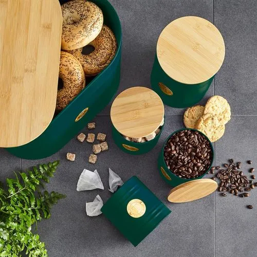 5-Piece Kitchen Canister Set – Modern Emerald Green Storage with Airtight Lids