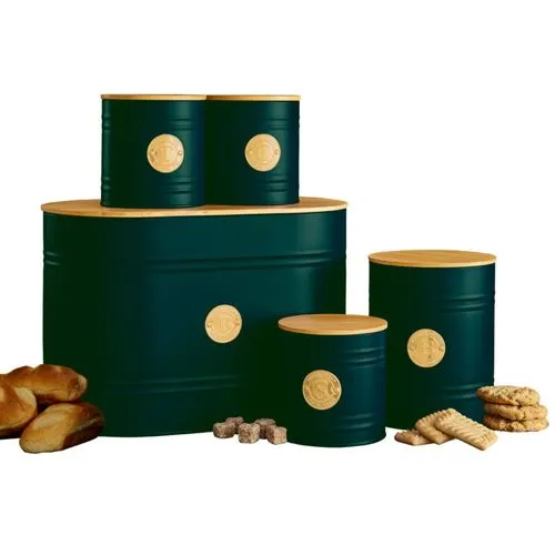 5-Piece Kitchen Canister Set – Modern Emerald Green Storage with Airtight Lids
