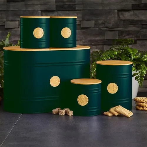 5-Piece Kitchen Canister Set – Modern Emerald Green Storage with Airtight Lids