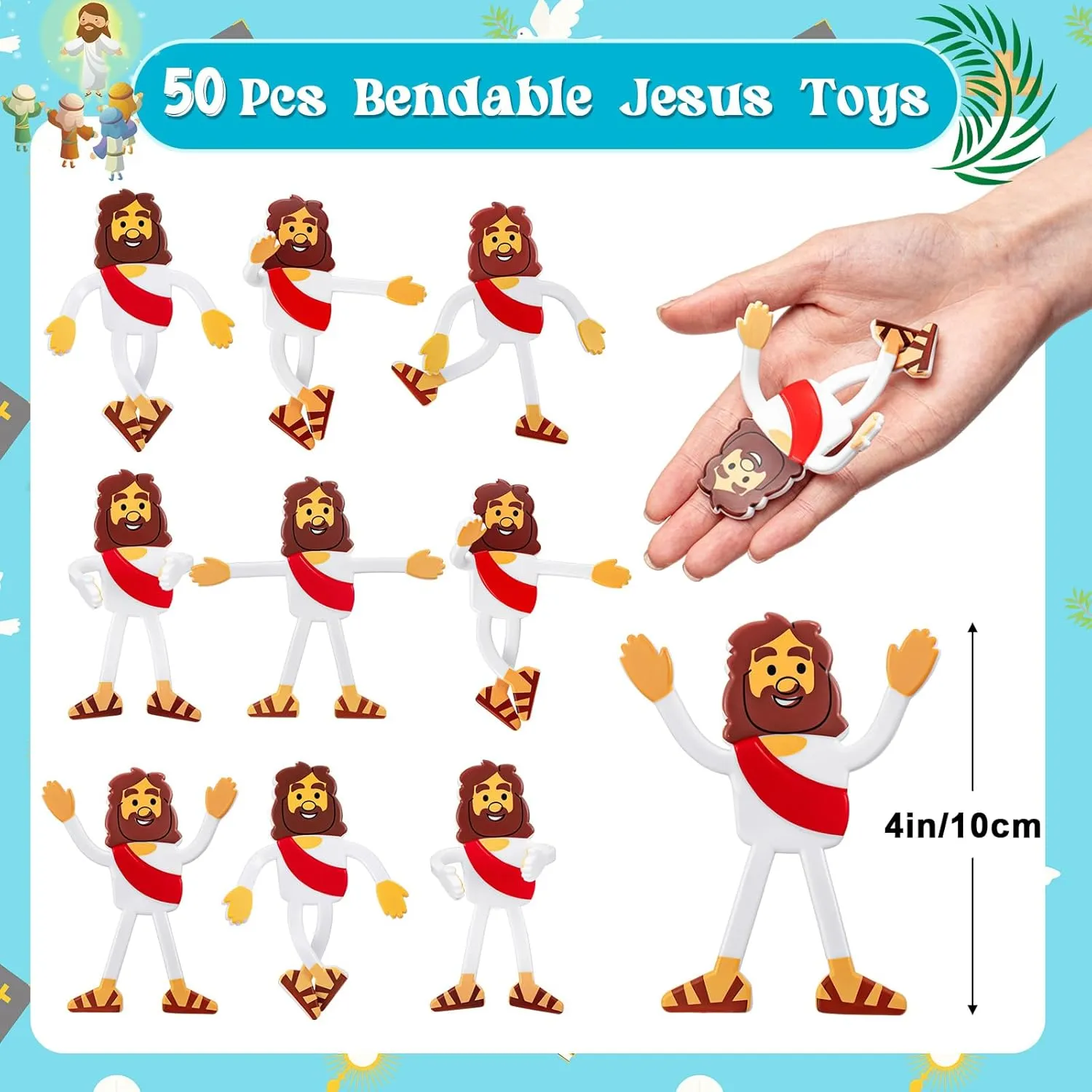 50 Pcs Sunday School Bendable Jesus Character Religious Toys Jesus Toy for VBS Favors and Stress Relief Fidget Gift Easter Egg Stuffer Funny Sunday School Gift Figure,4 Inches(Red)