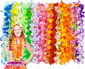 50pcs Hawaiian Party Decorations, Leis for Luau Party Bulk Flower Necklaces, Colorful Hawaiian Hula Dance Celebration Supplies, Hawaiian Tropical Summer Beach Pool Flower Leis for Party Favors Decor